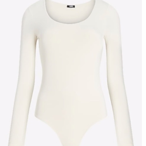 Express Body Contour bodysuit Long sleeves Scoop neck double layer Ivory sz M - Picture 2 of 6